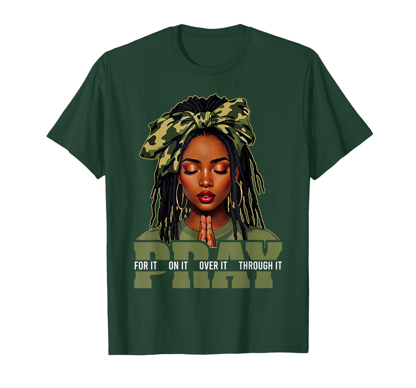 Pray On It Pray Over It Black Woman Afro Christian Sayings T-Shirt