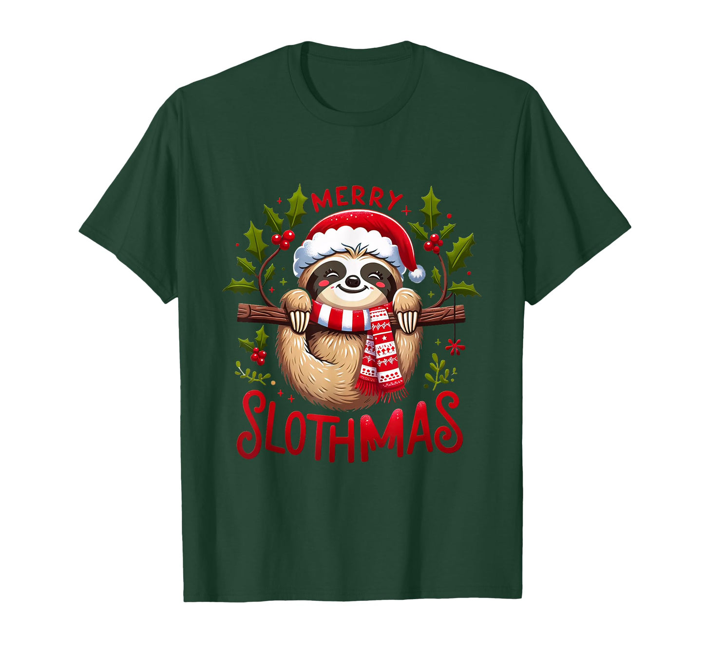Merry Slothmas Cute Sloth Christmas Pajamas Women Girl Kids T-Shirt