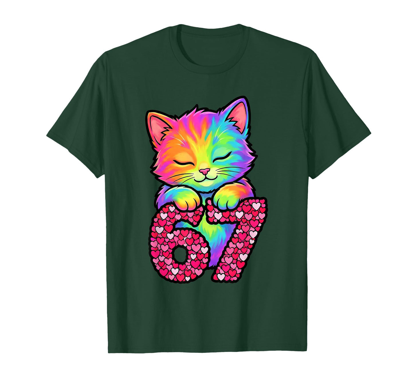 Cute 67 Funny Cat Six Seven Meme Kids Valentines Day Kitty T-Shirt