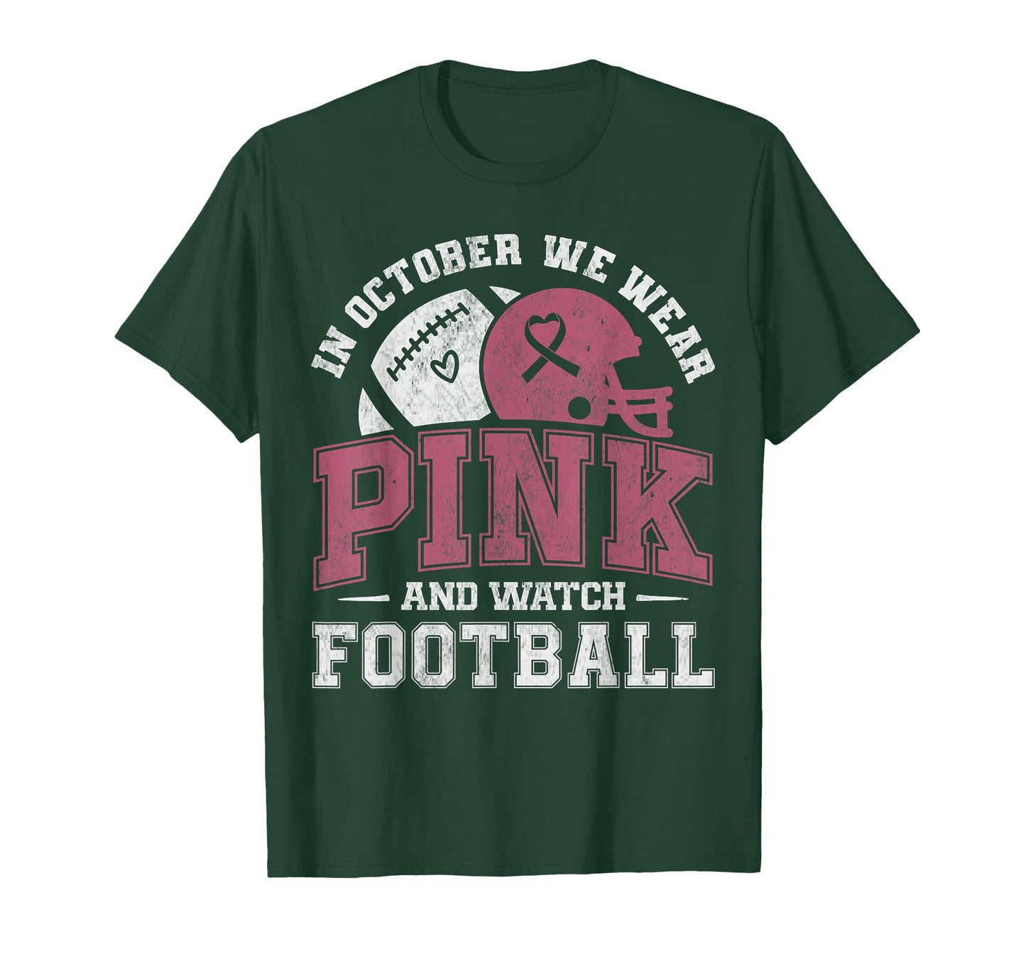 in October We Wear Pink Breast Cancer Football Men Boys T-Shirt