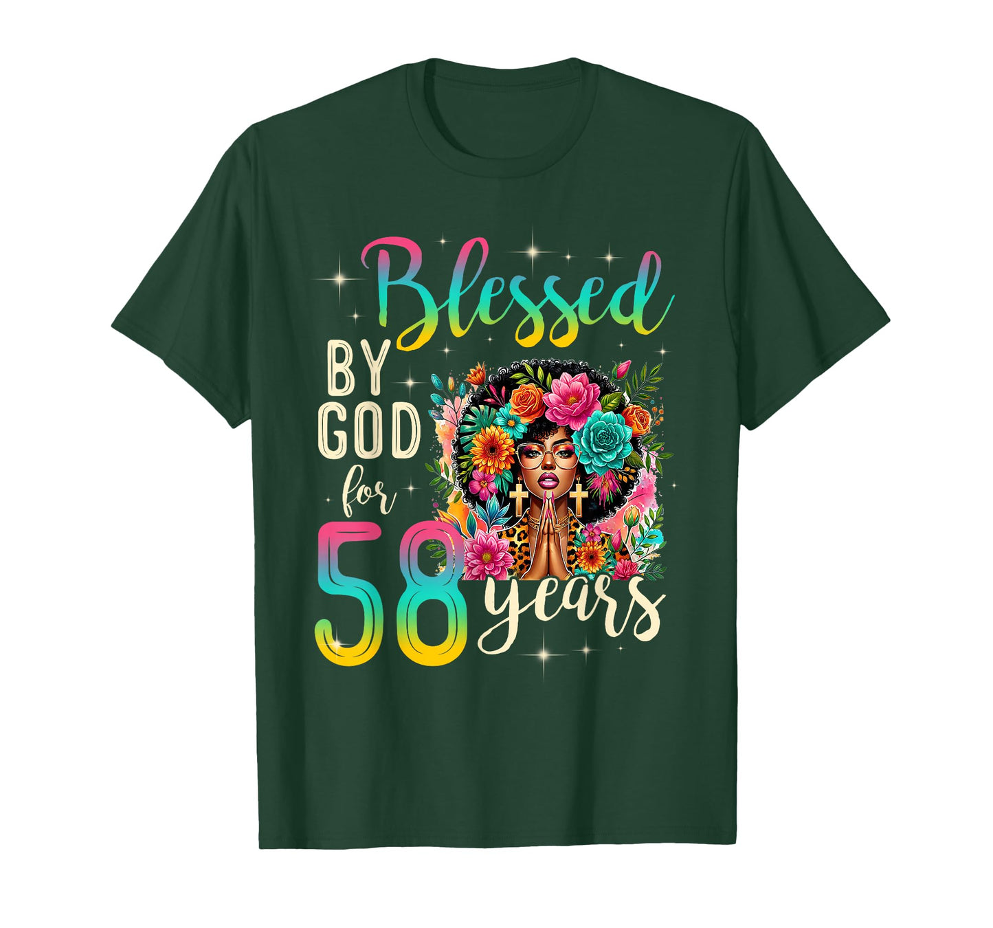 Black Girl Blessed by God for 58 Years Christian Birthday T-Shirt