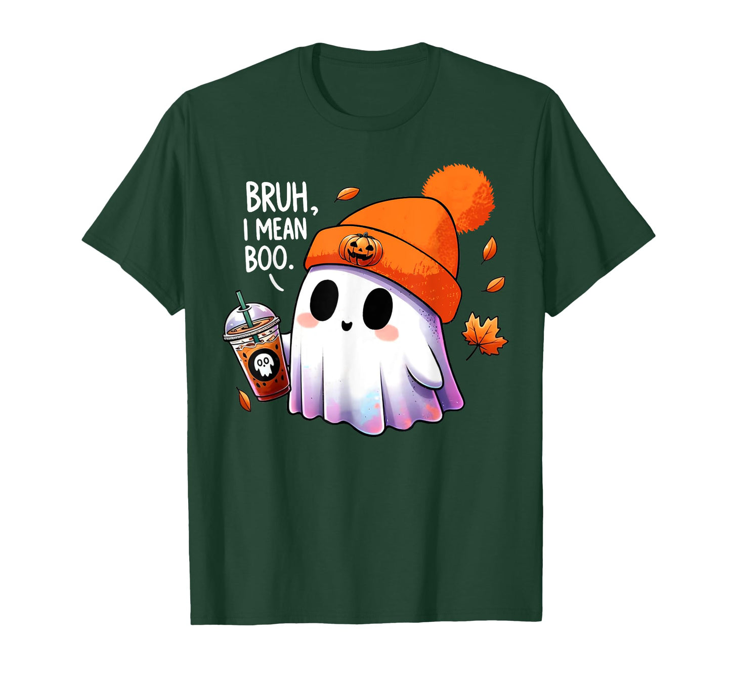 Bruh, I Mean Boo Cute Halloween Ghost Drinking Latte Coffee T-Shirt