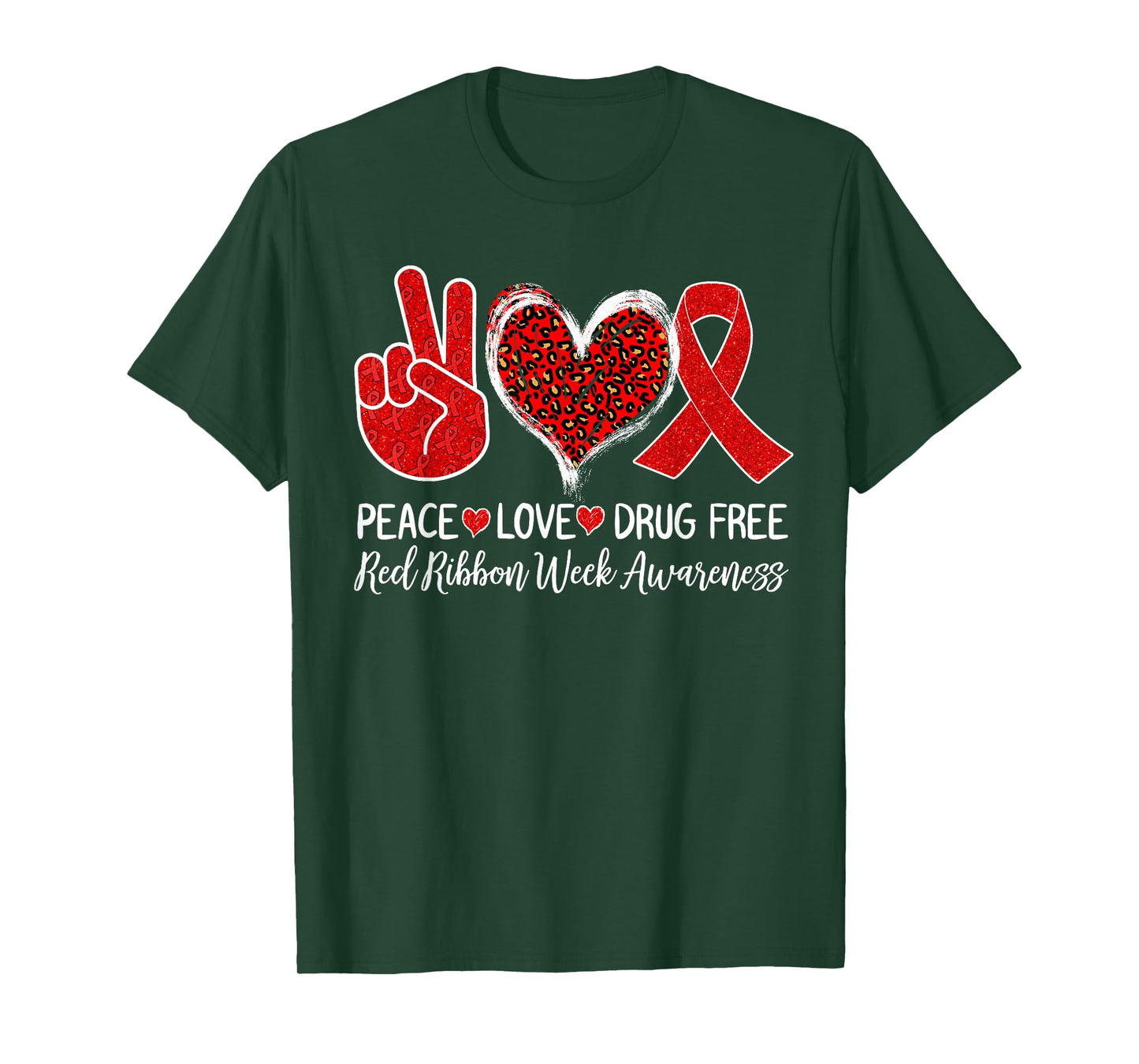 Peace Love Drug Free Red Ribbon Week Awareness 2022 T-Shirt