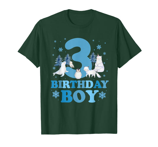 Winter 3rd Birthday Boy Arctic Animals 3 Year Old Birthday T-Shirt