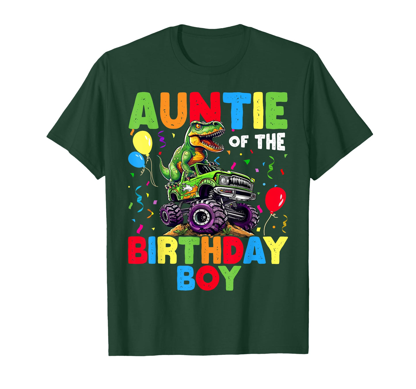 Auntie Of The Birthday Boy Dinosaur T-Rex Monster Truck T-Shirt