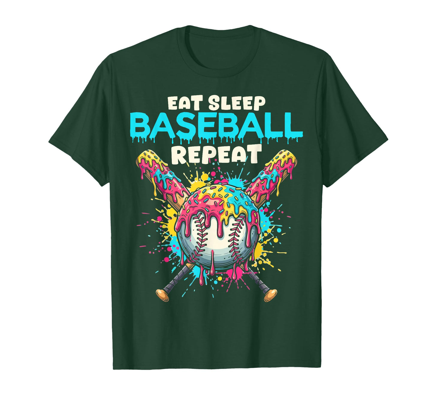 Eat Sleep Baseball Repeat Funny Ice Cream Drip Crossed Bats T-Shirt