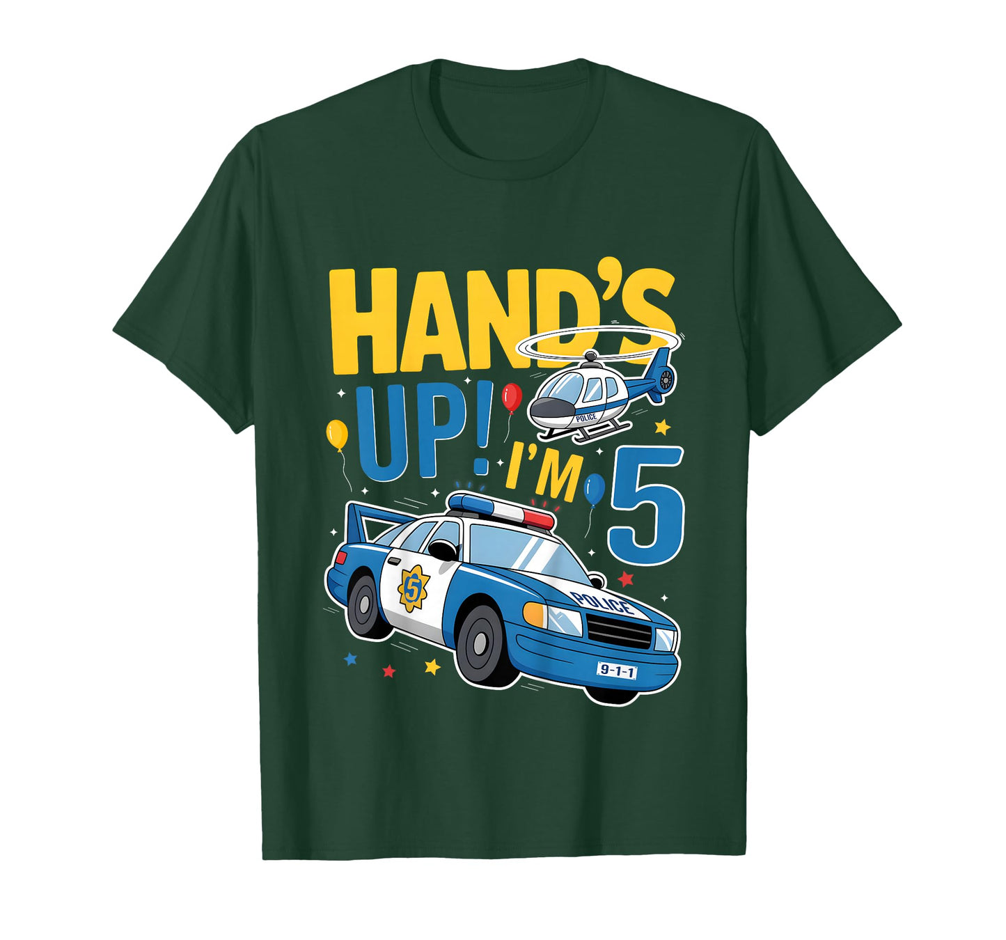 Police 5th Birthday Boy Girl 5 Year Old Policeman Police Car T-Shirt