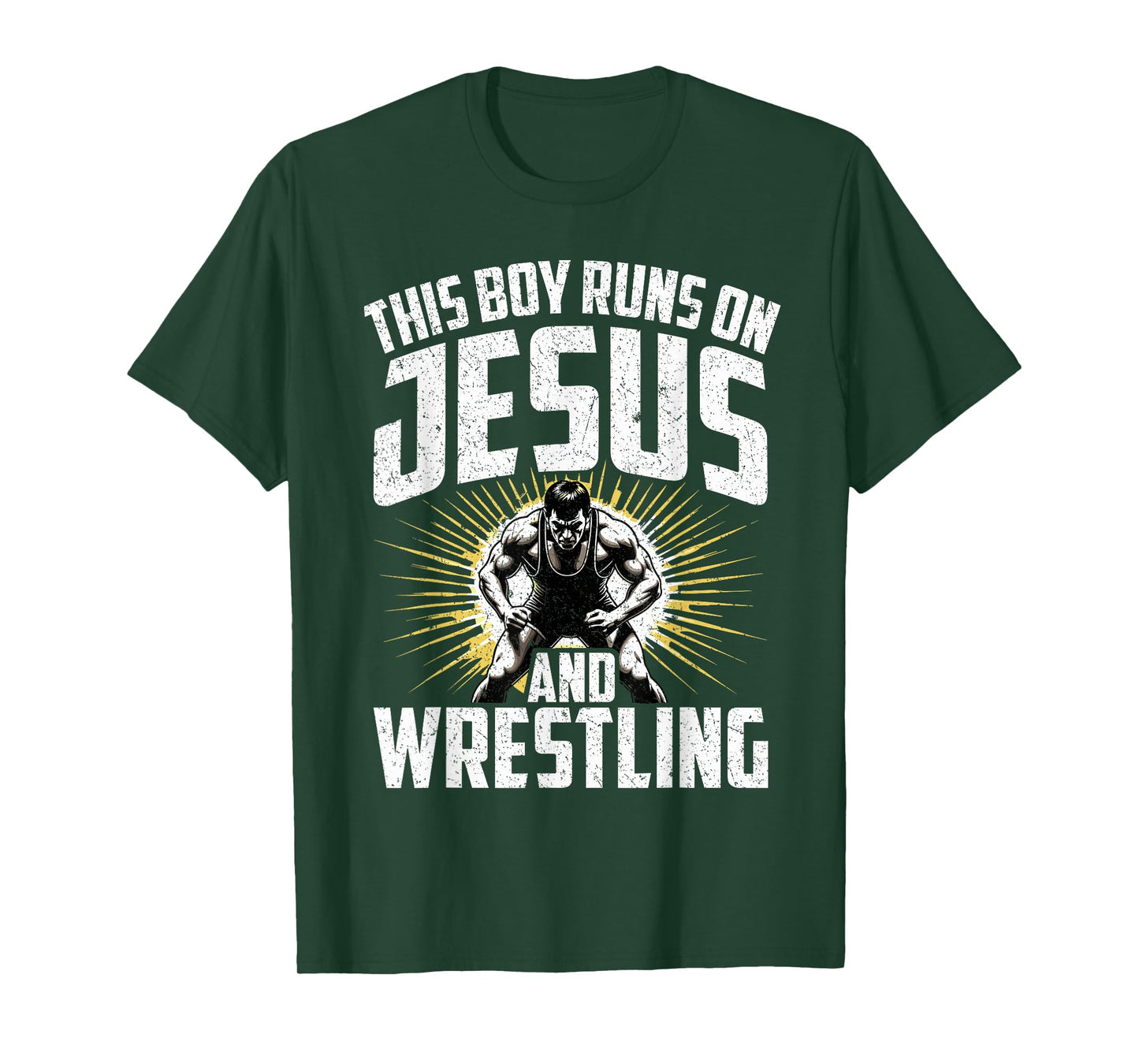 This Boy Runs on Jesus and Wrestling Christian Athlete T-Shirt