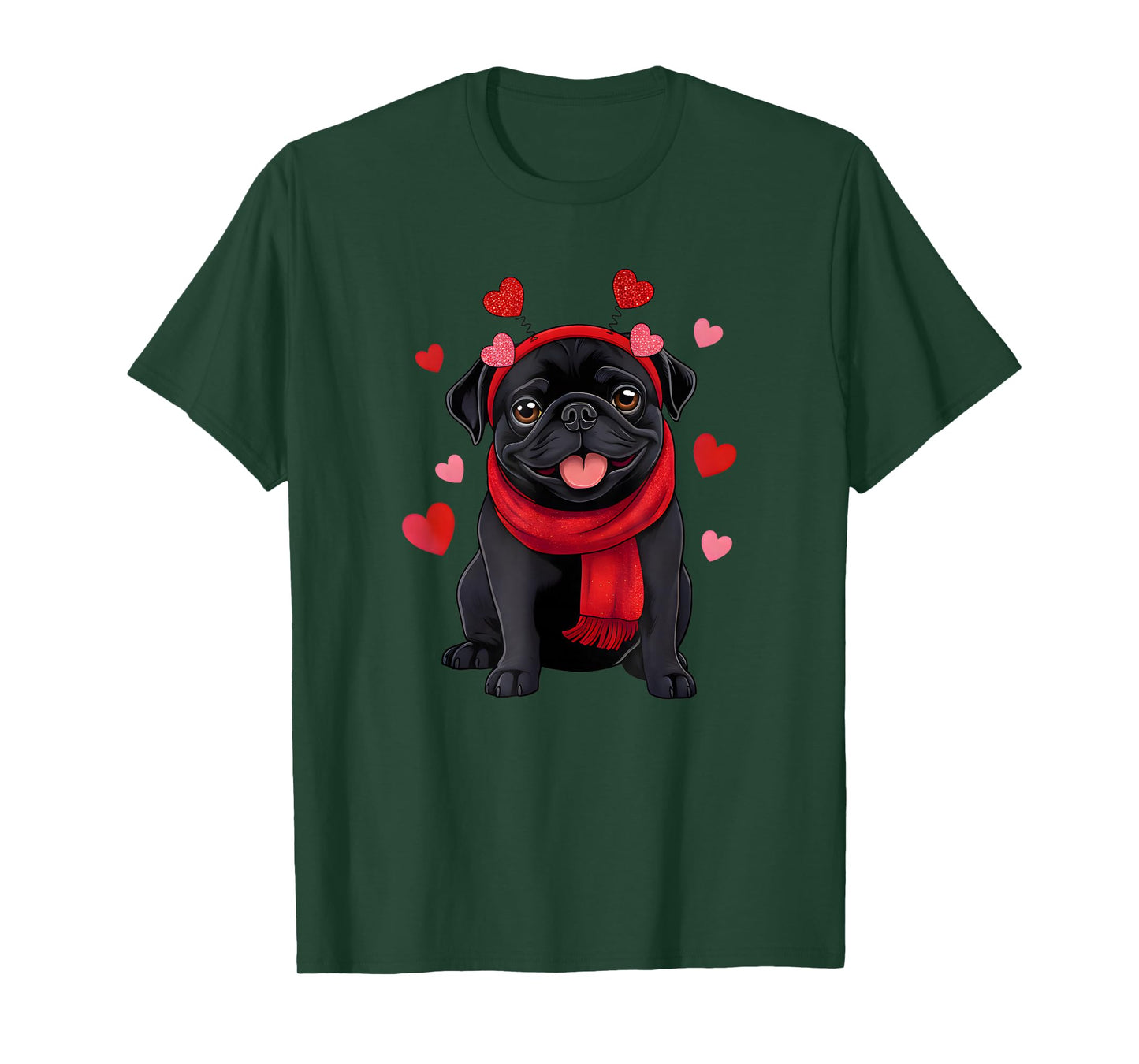 Black Pug Dog Valentine Hearts Pajama Men Women T-Shirt