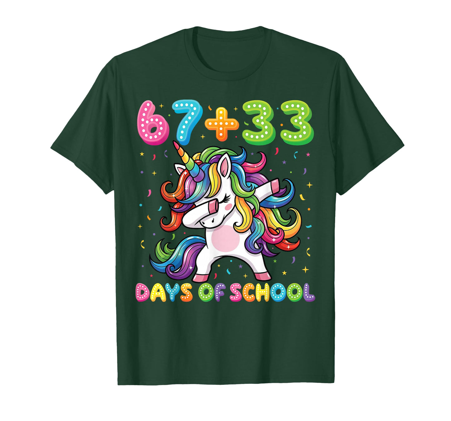 67+33 Days of School Unicorn Funny 6 7 Six Seven Girls Kids T-Shirt