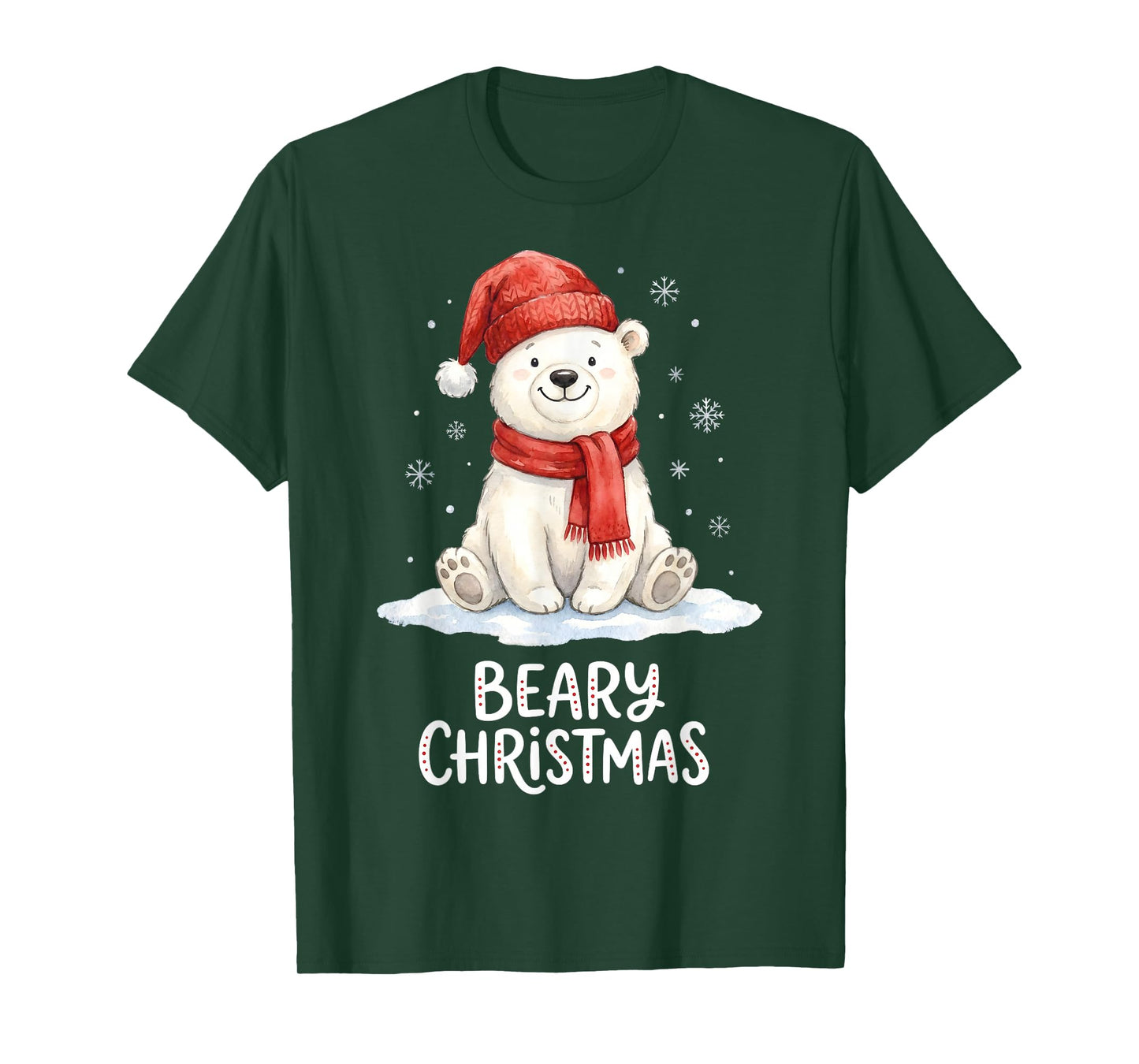 Cute Beary Christmas Polar Watercolor Xmas Holiday T-Shirt