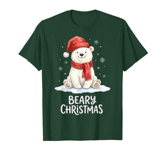 Cute Beary Christmas Polar Watercolor Xmas Holiday T-Shirt