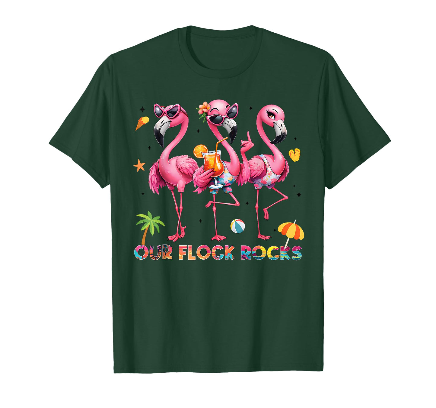 Our Flock Rocks Flamingo Summer Vacation Family Matching T-Shirt