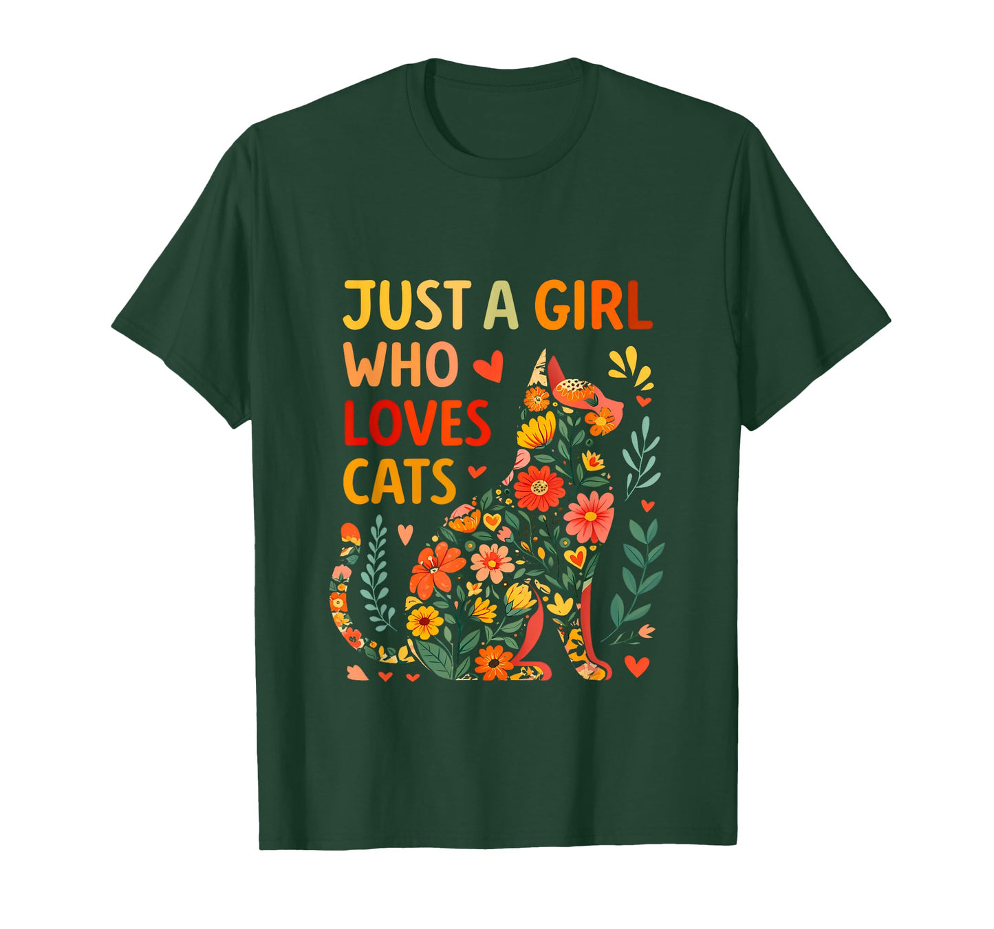 Floral Cute Cat Lover Just a Girl Who Loves Cats T-Shirt