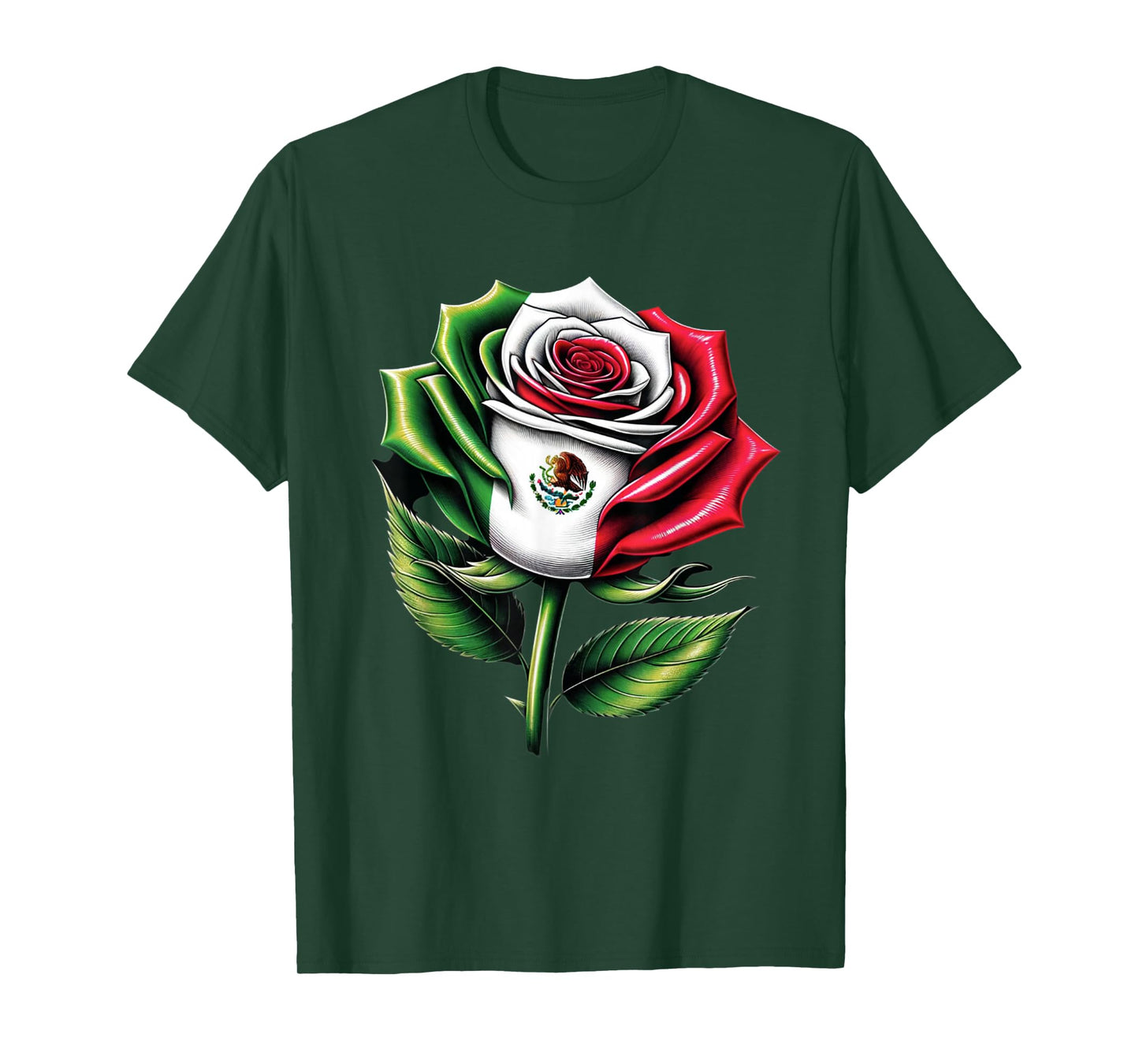 Mexico Flag Mexican Flower Patriotic Rose Mexico T-Shirt