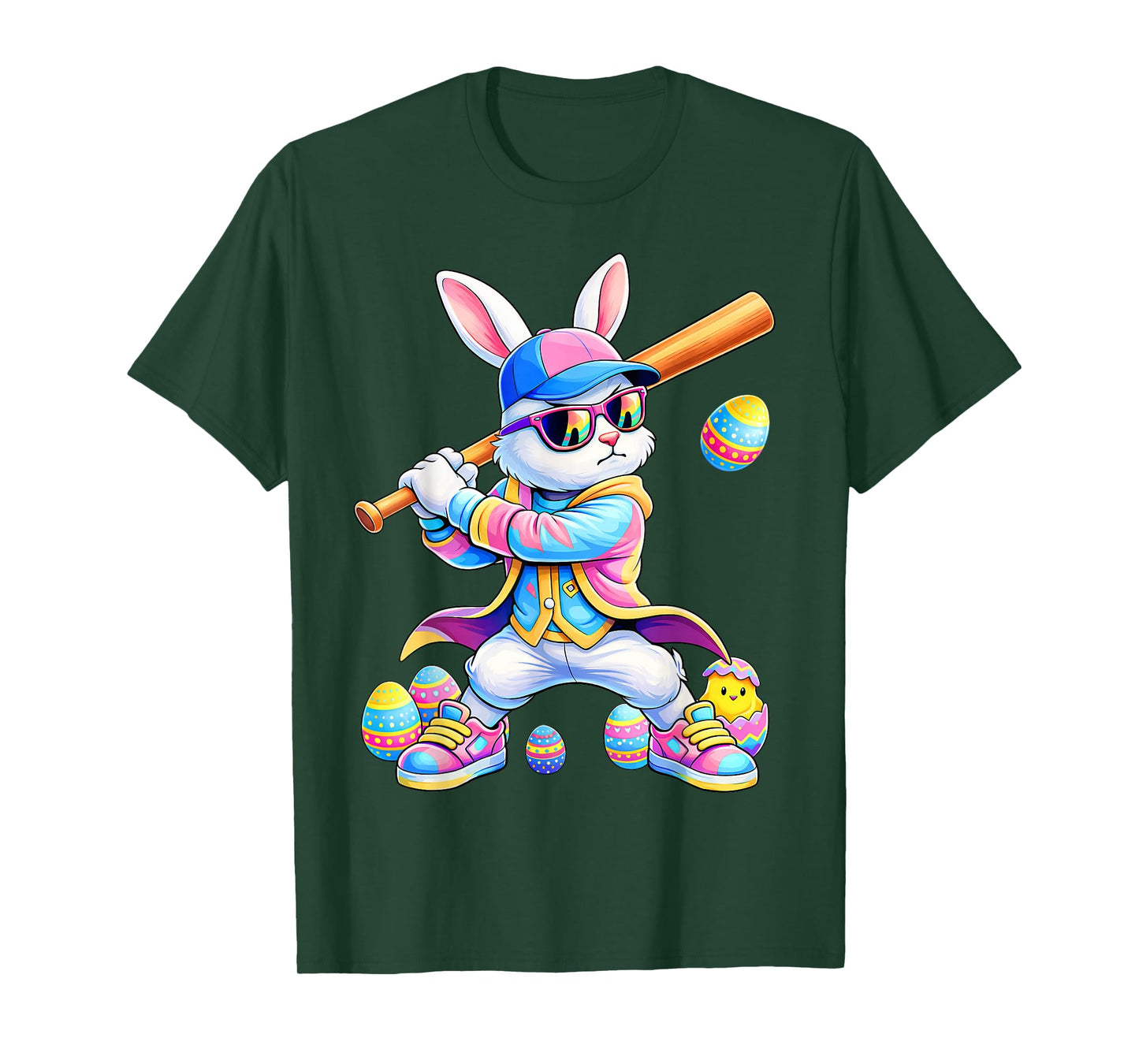 Funny Tie Dye Rabbit Baseball Easter Bunny Men Boy Kid T-Shirt