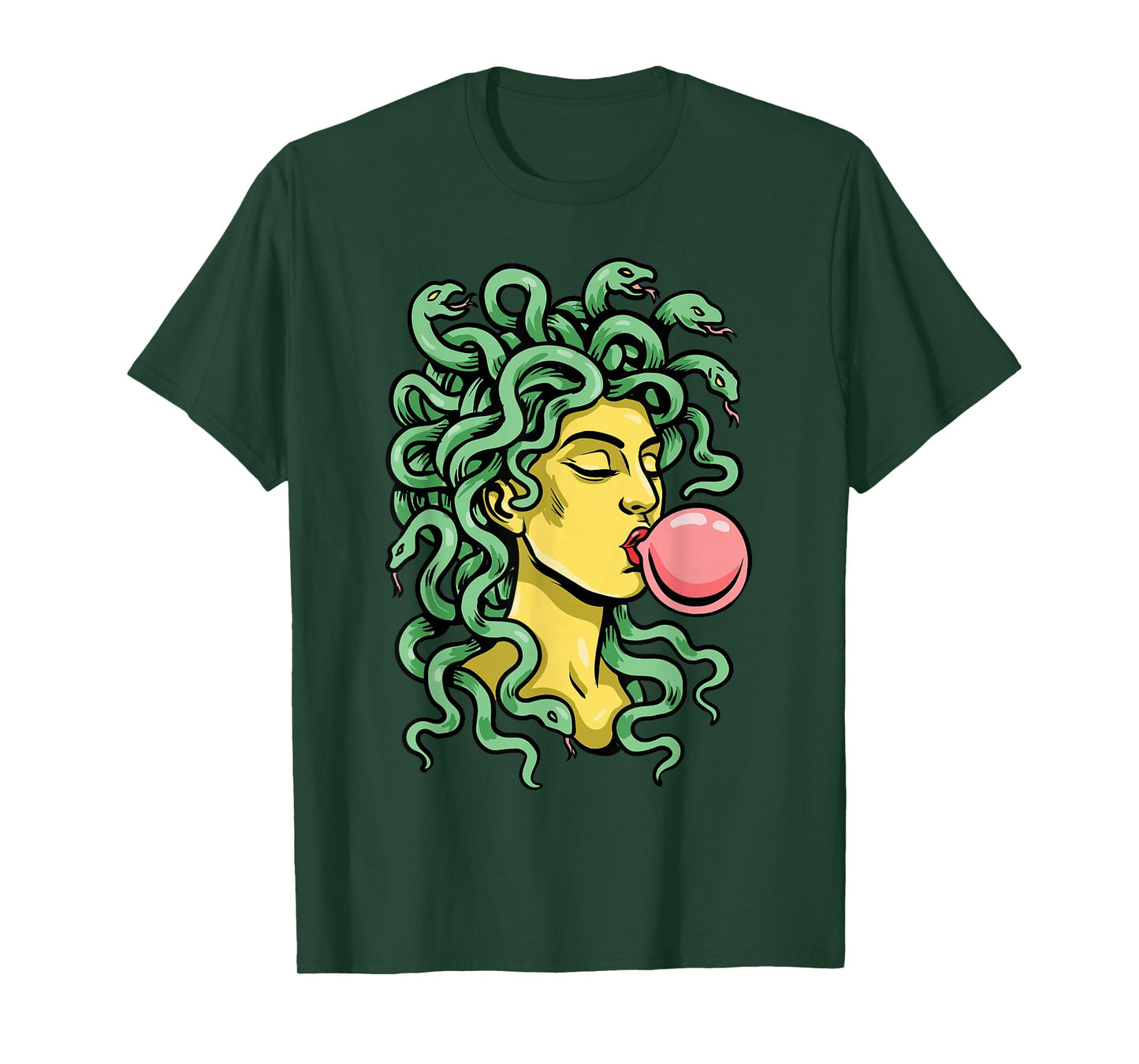 Medusa Blowing Bubble Gum Snake Mythology Feminist Pop Art T-Shirt