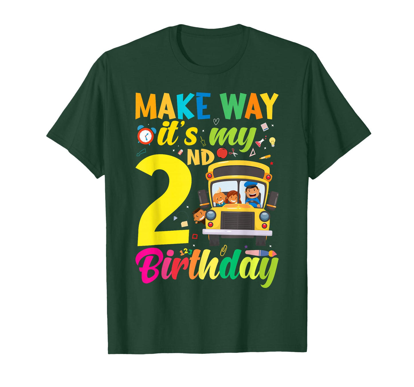 Make way it's my 2nd birthday School Bus Theme kids Party T-Shirt