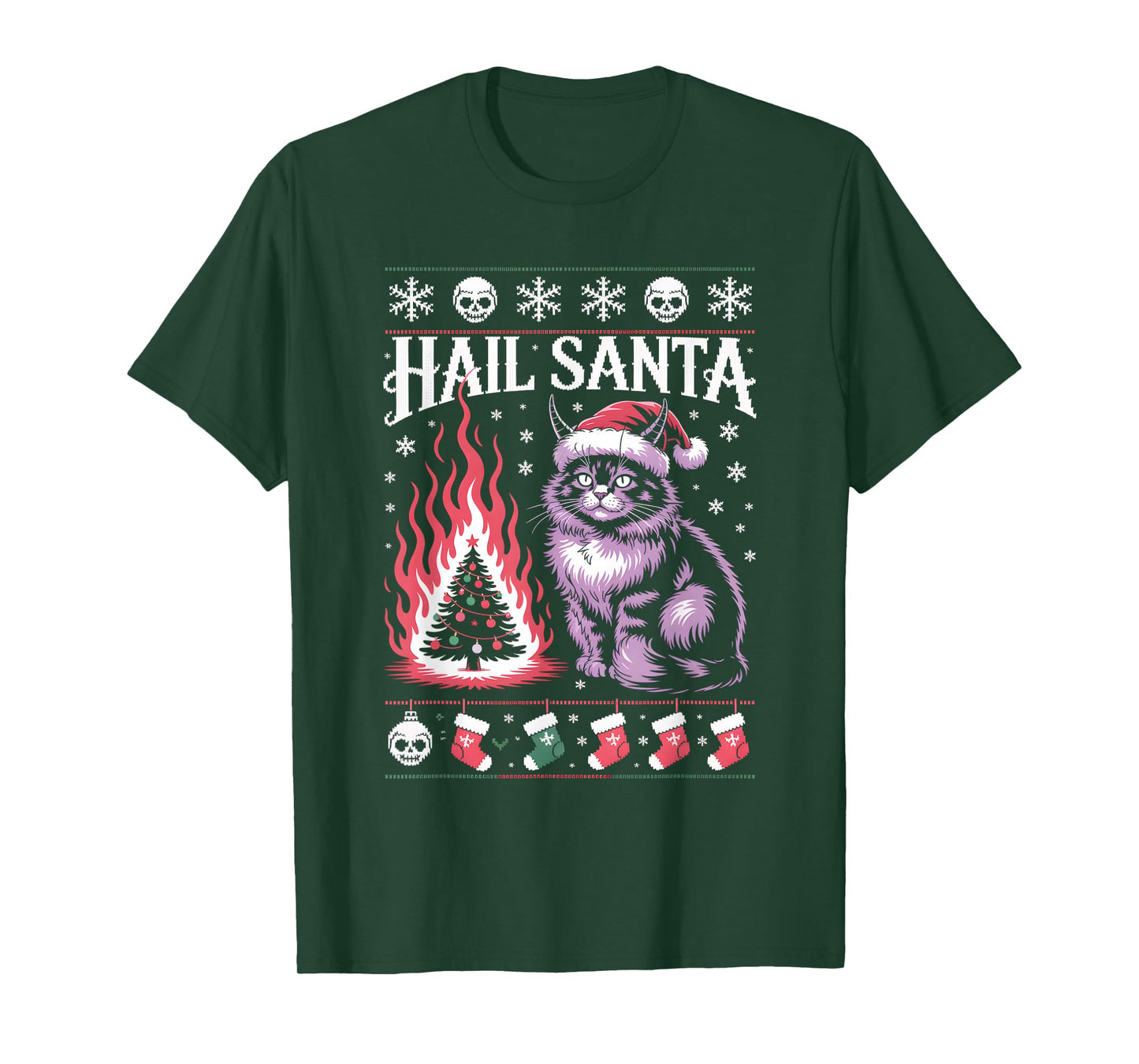Hail Santa Cat Christmas Sweater Funny Holiday Style T-Shirt