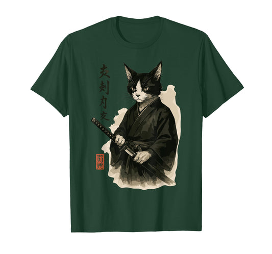 Samurai Cat Japanese Anime T-Shirt