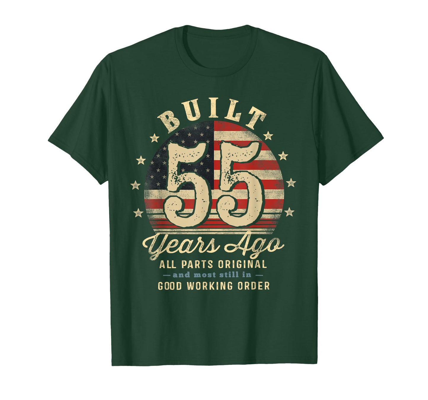 Built 55 Years Ago Funny 55th Birthday USA Flag T-Shirt
