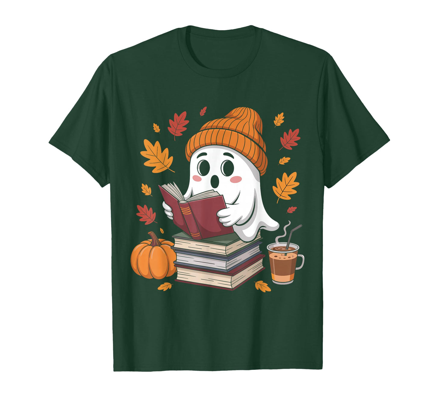 Cute Ghost Reading Book Lovers Halloween Ghost Coffee Women T-Shirt