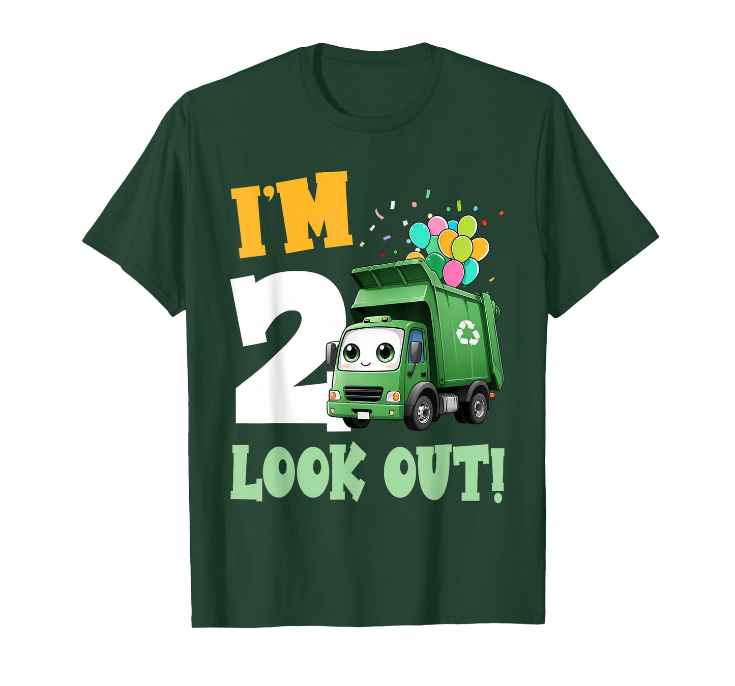 2nd Birthday I'm 2 Look Out Garbage Truck Bday Boys Kids T-Shirt