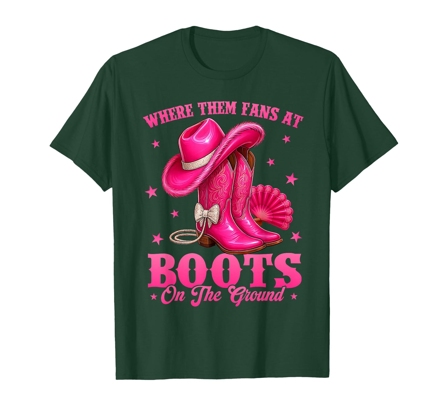 Where Them Fans at Boots On The Ground Black Western Cowgirl T-Shirt