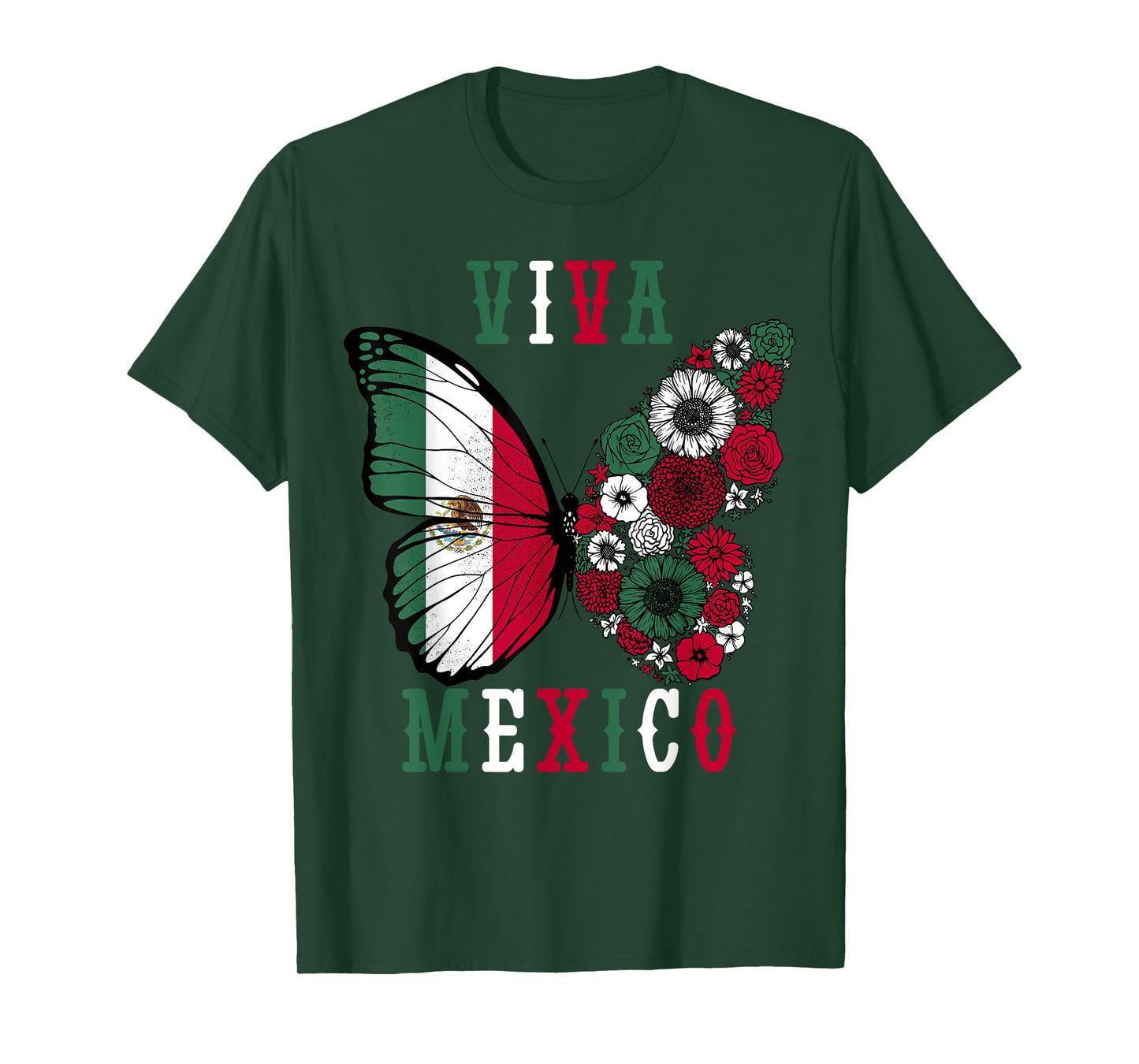 Viva Mexico Mexican Independence Day Butterfly Flower Mexico T-Shirt