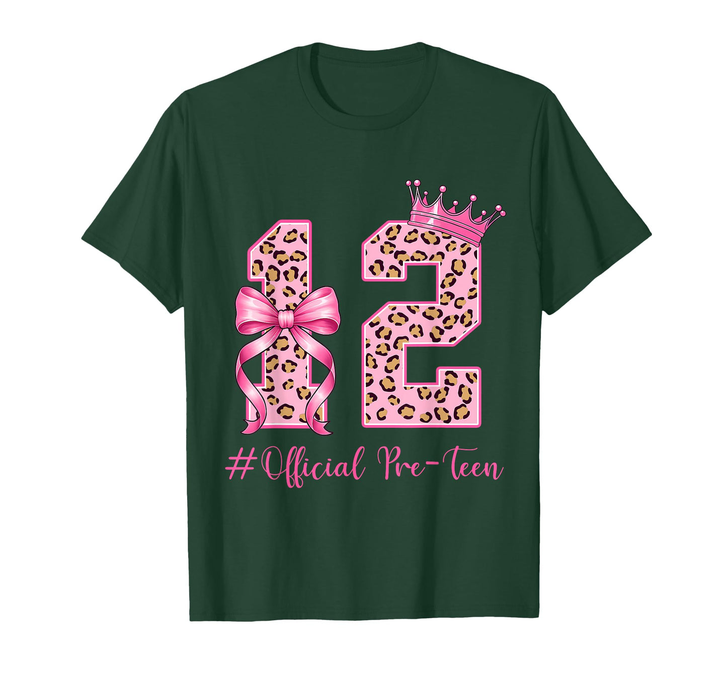 12th Birthday Girl Pink Coquette Bow Leopard 12 Year Old T-Shirt