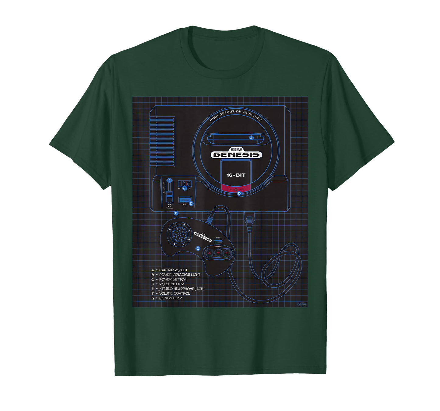 Genesis 16-Bit Technical Drawing Console T-Shirt