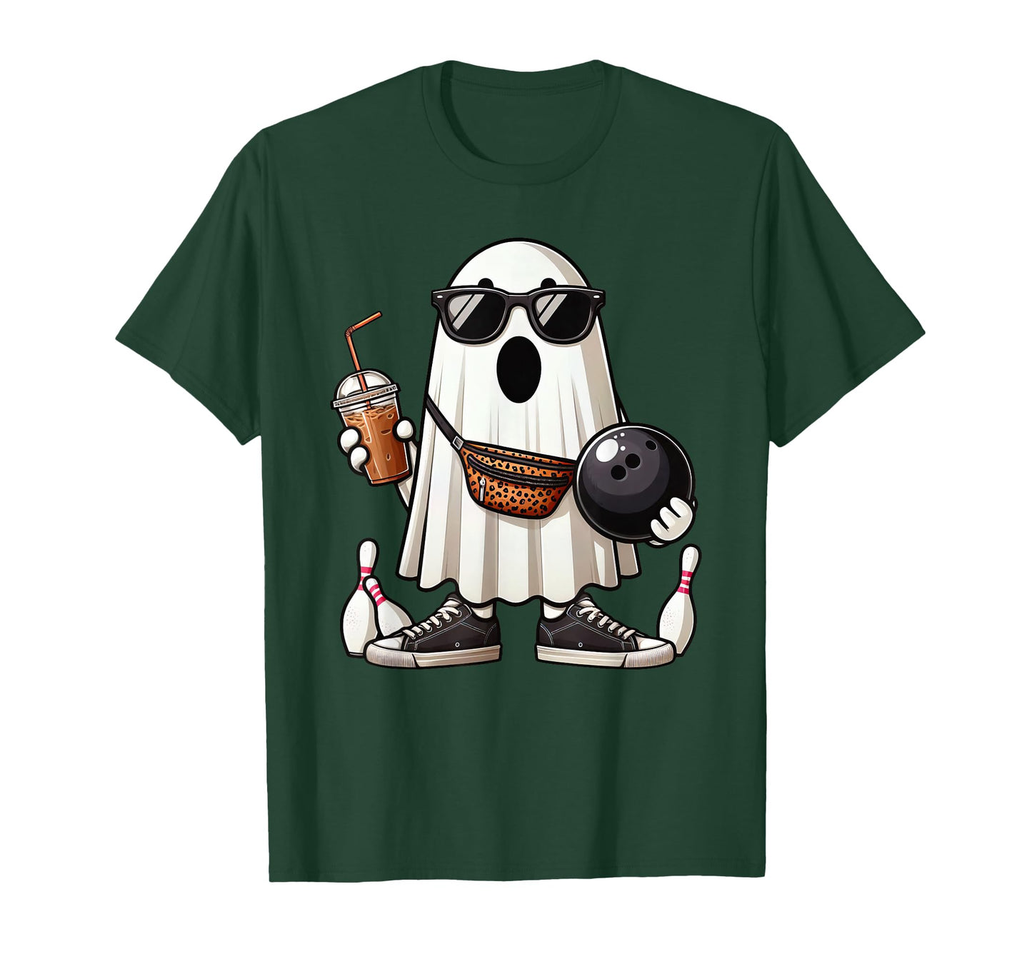 Funny Ghost Bowling Boo Coffee Halloween Mens Womens Kids T-Shirt