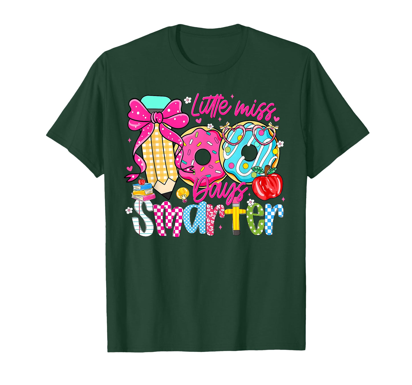 Little Miss 100 Days Smarter Donut 100th Day of School Girl T-Shirt
