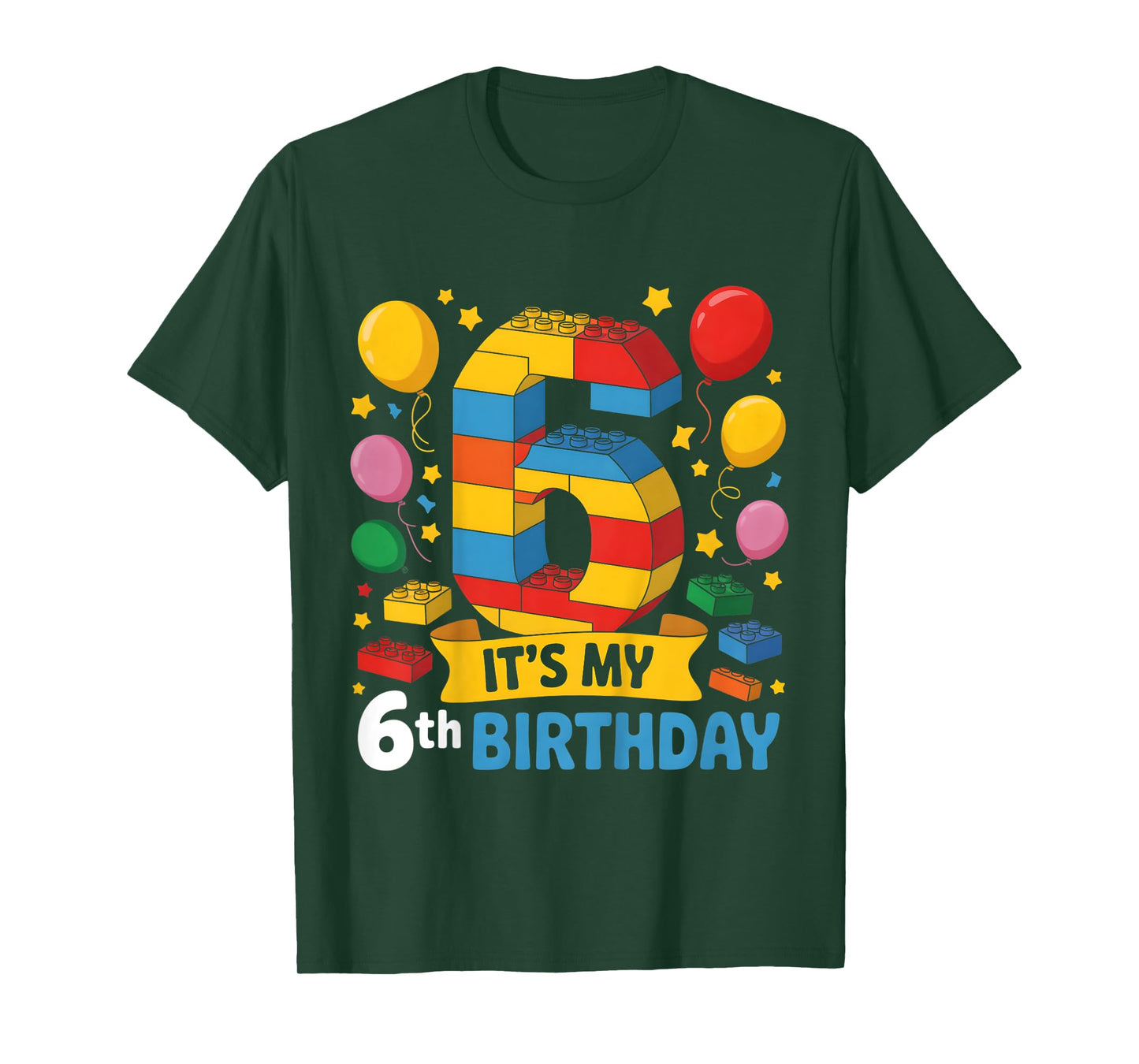 Kids Number Blocks 6th Birthday 6 Year Old Building Theme Party T-Shirt