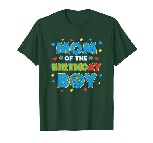 Mom of The Birthday Boy Paw Print Birthday Mom T-Shirt