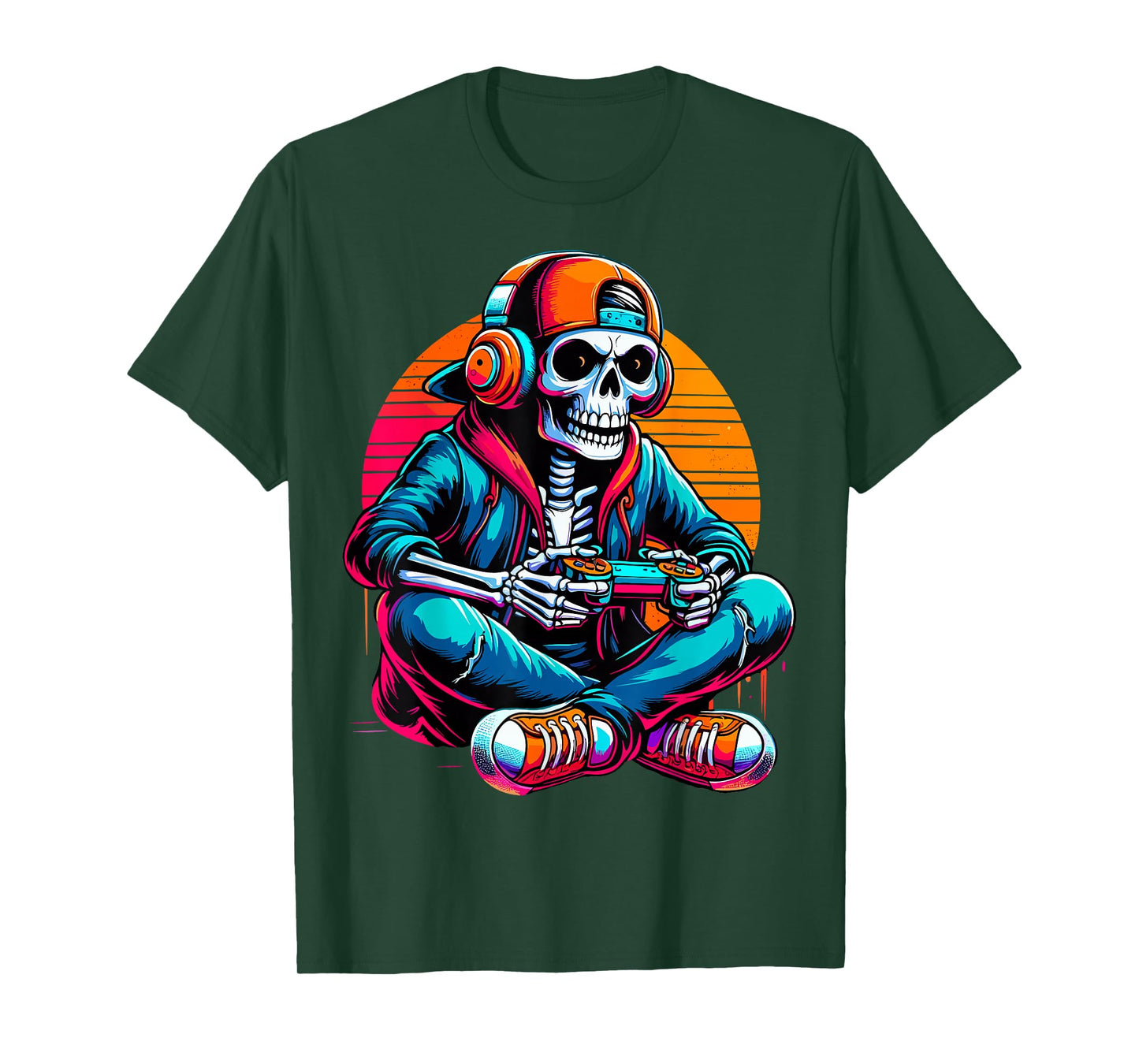 Halloween Skeleton Gamer Video Gaming T-Shirt