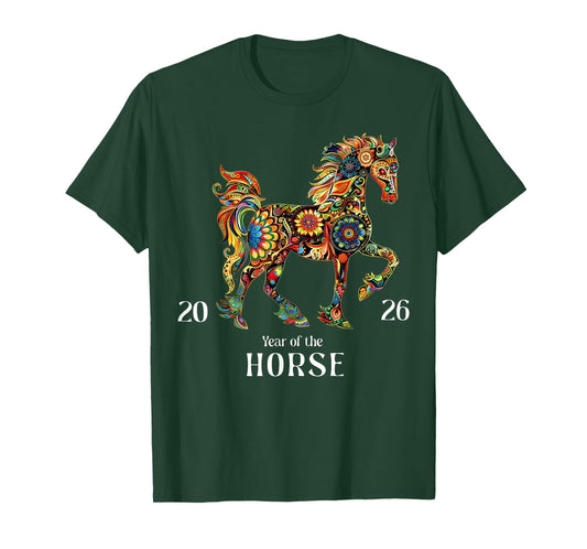Colorful Horse Art Watercolor Graphic Year of The Horse 2026 T-Shirt