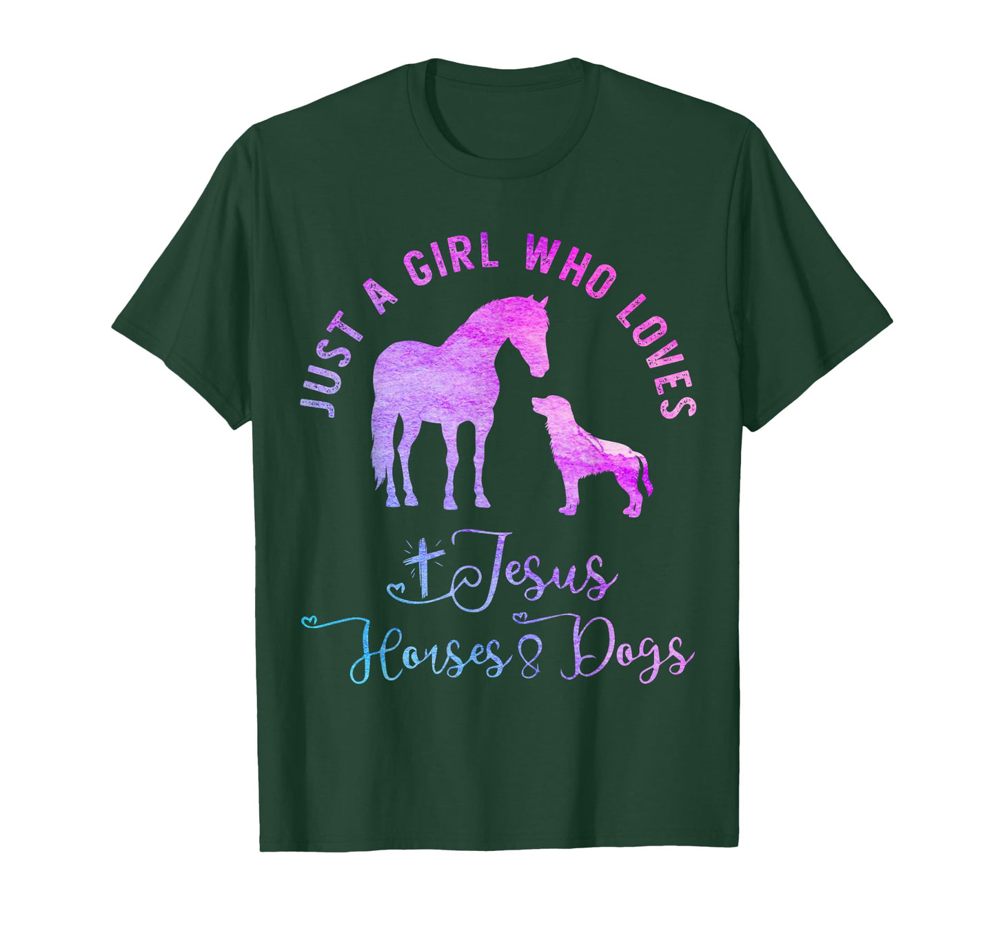 Just a Girl Who Loves Jesus Horses and Dogs Animal Lovers T-Shirt