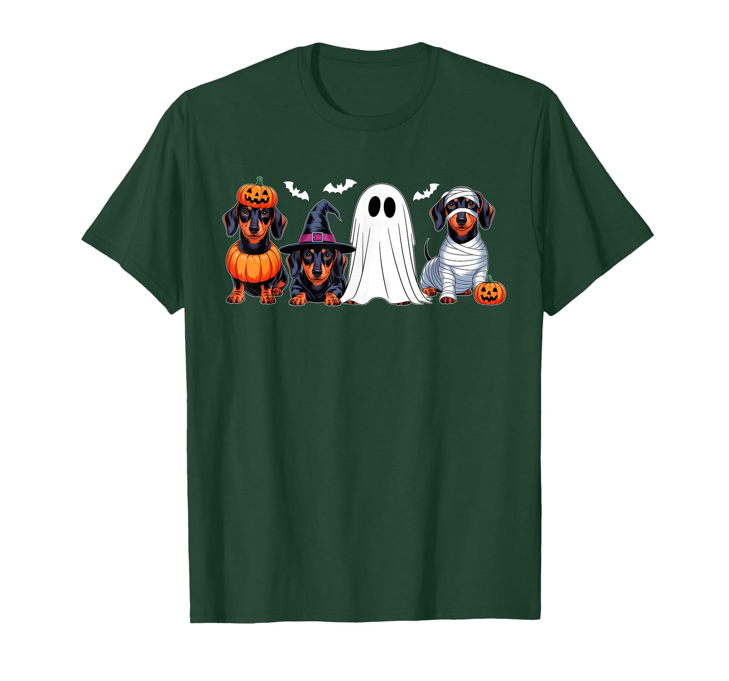 Ghost Witch Mummy Pumpkin Dachshund Dog Halloween Costume T-Shirt
