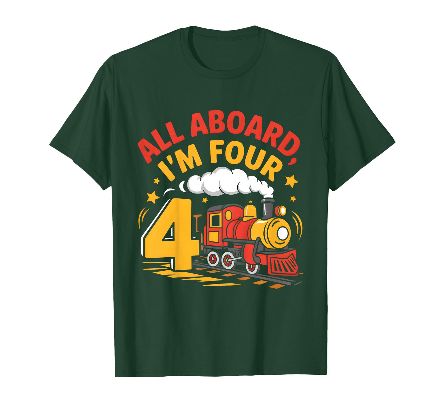 Kids Train 4th Birthday All Aboard I'm Four 4 Yr Old Boy Bday T-Shirt