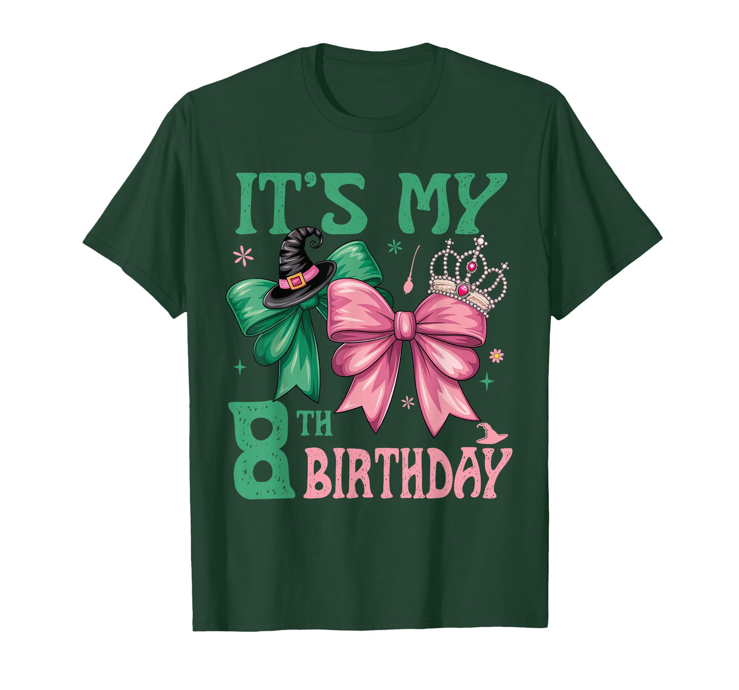 Birthday Girl It's My 8Th Birthday Witch Pink And Green T-Shirt