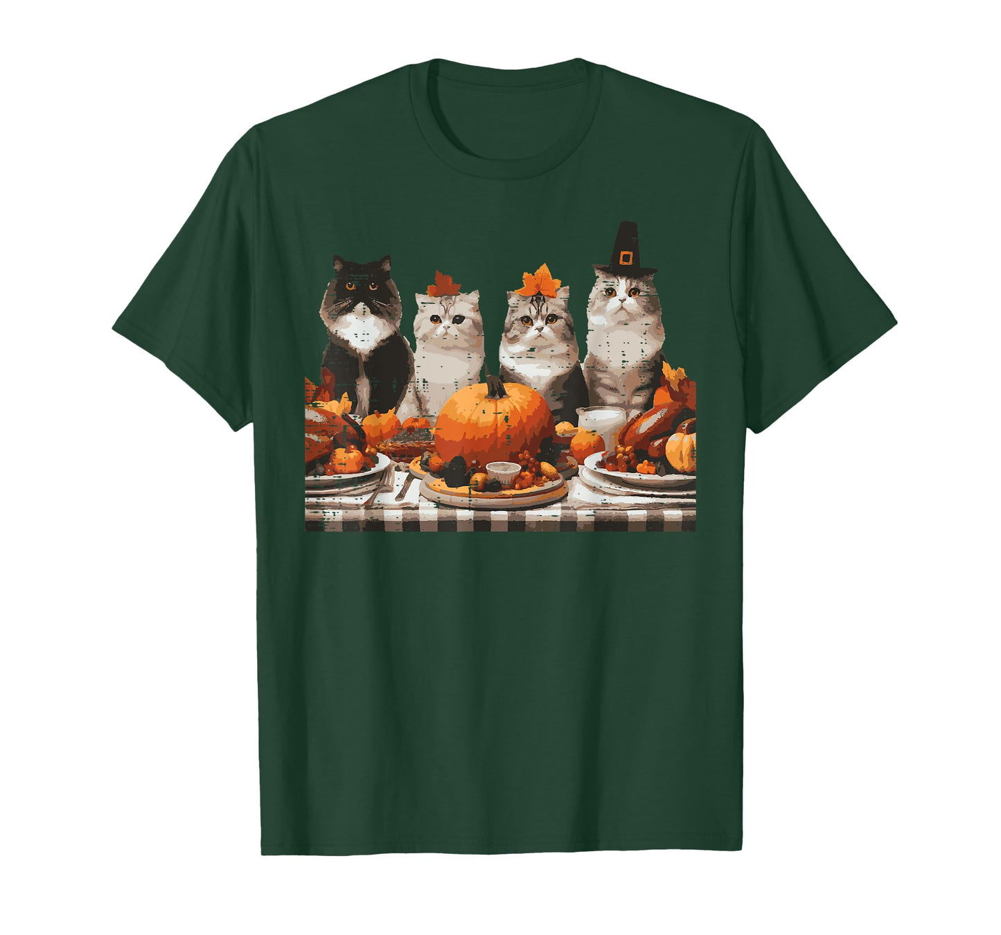 Thanksgiving Cats Dinner Feast Vintage Fall Men Women Kids T-Shirt