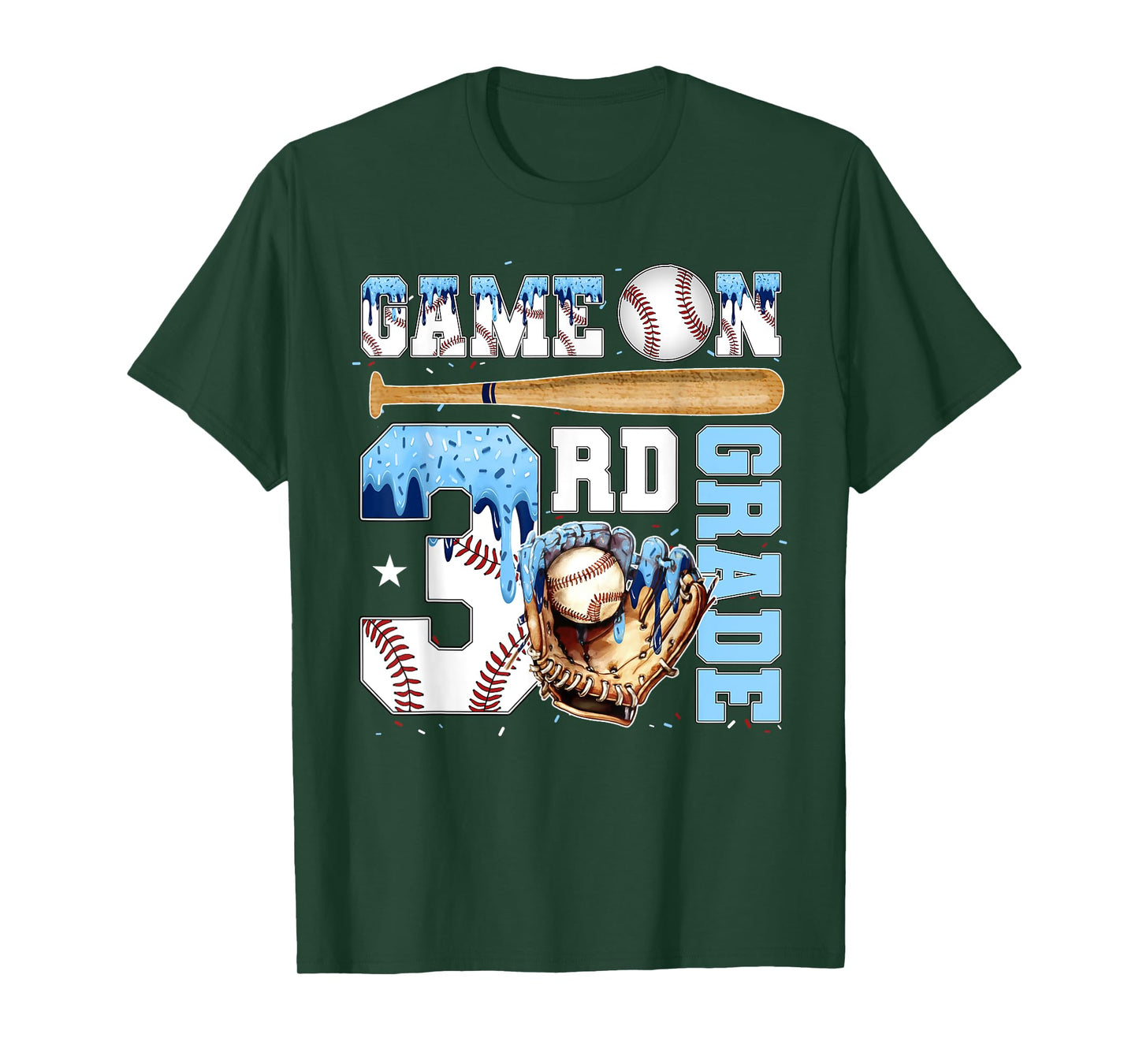 3rd Grade Back to School Baseball Drip Ice Cream Game On T-Shirt