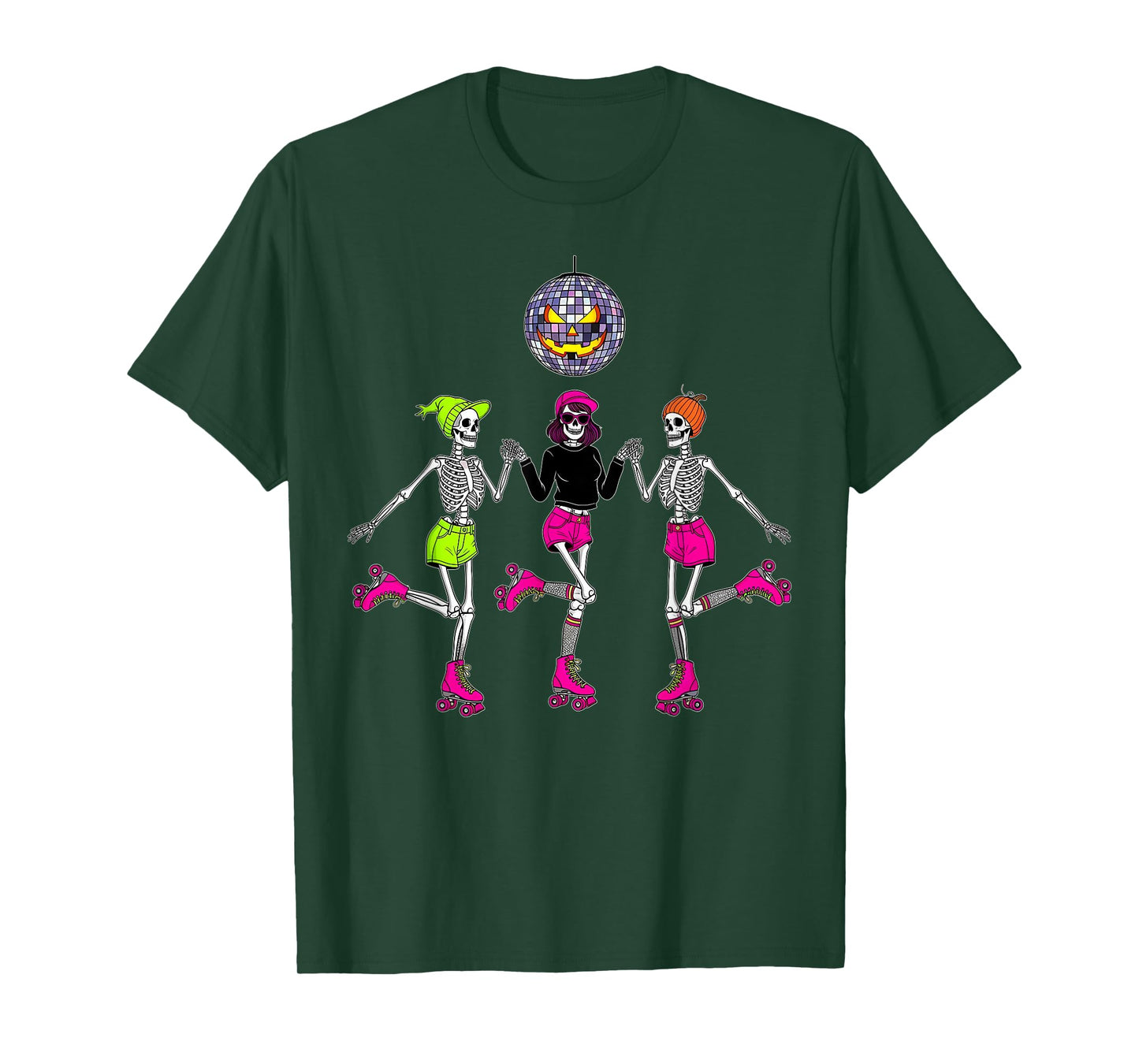 Dancing Skeletons Roller Skates Spooky Disco Ball Halloween T-Shirt