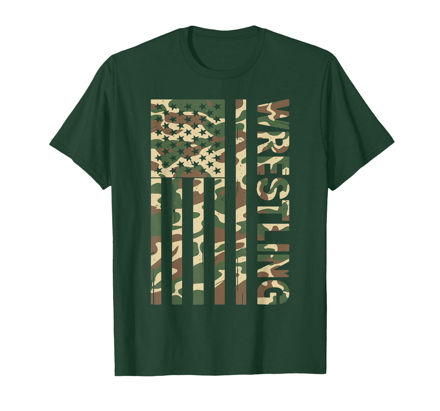 Youth Camo US Wrestling American Flag Patriotic Boy Wrestler T-Shirt
