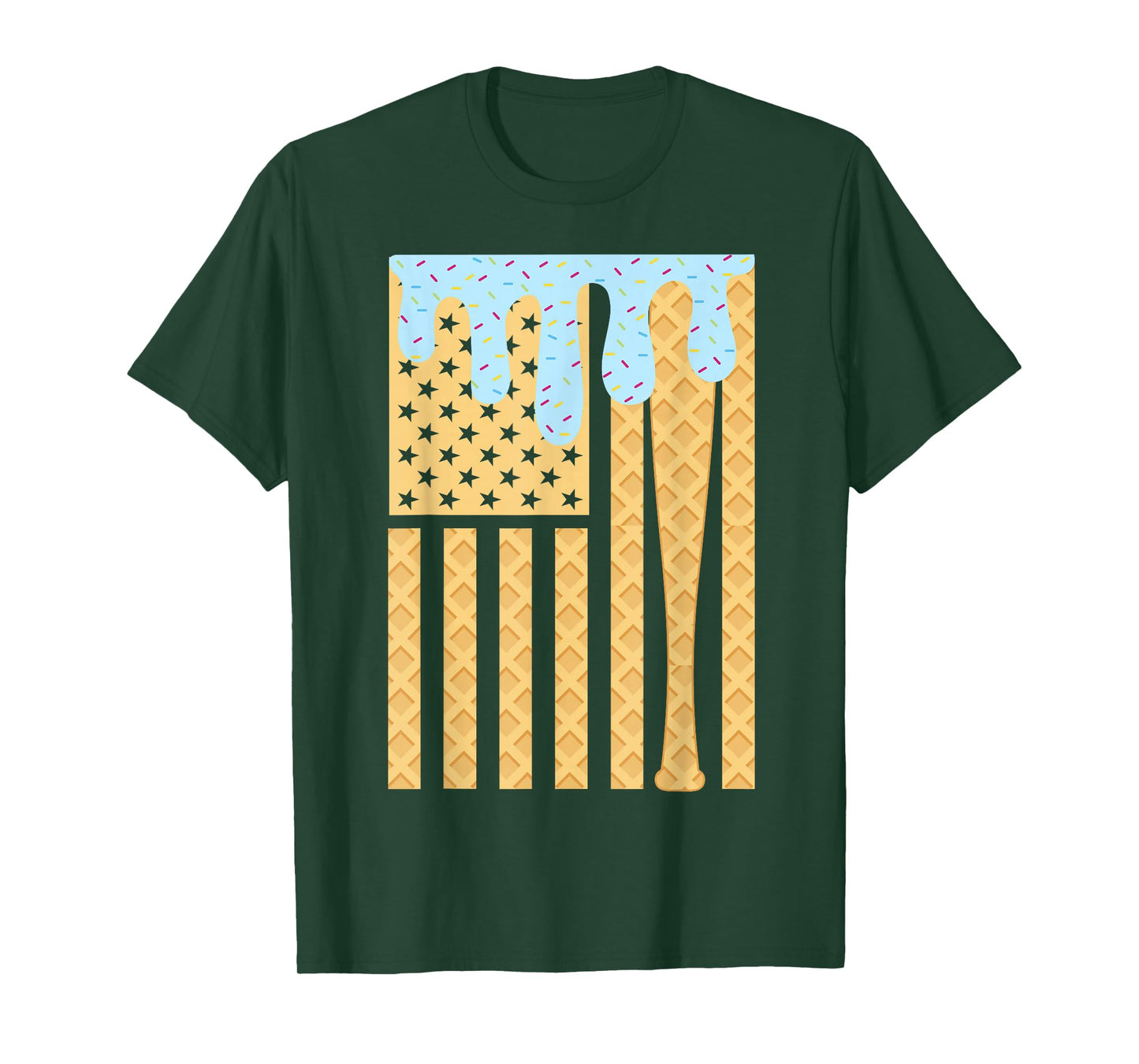 Baseball Drip Bat Boys Dripping Ice Cream American Flag T-Shirt