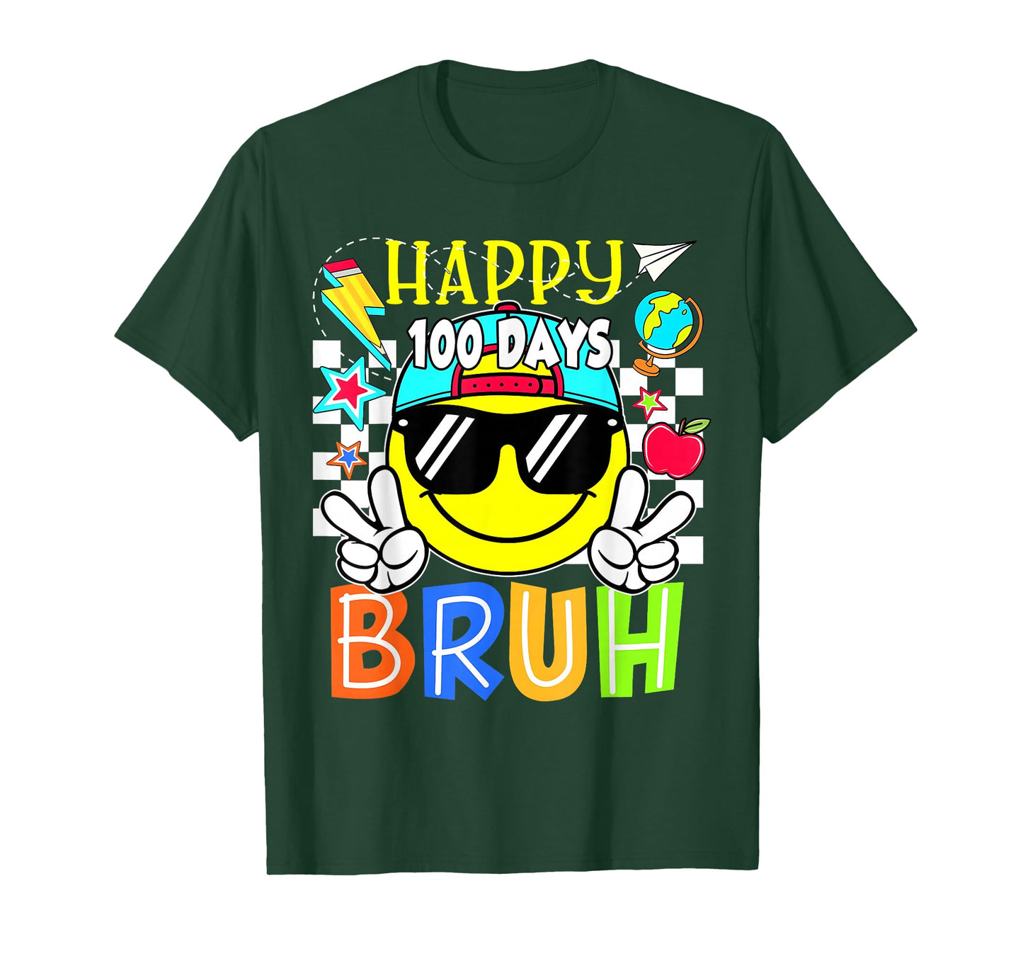 Happy 100 Days of School Bruh Smile Groovy Face Kid Teacher T-Shirt