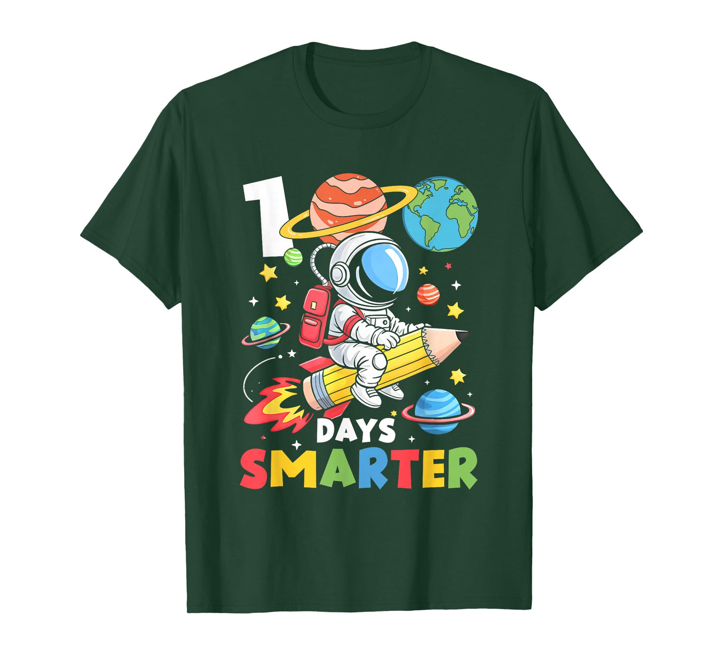 100 Days Smarter 100th Day of School Astronaut Space Kids T-Shirt