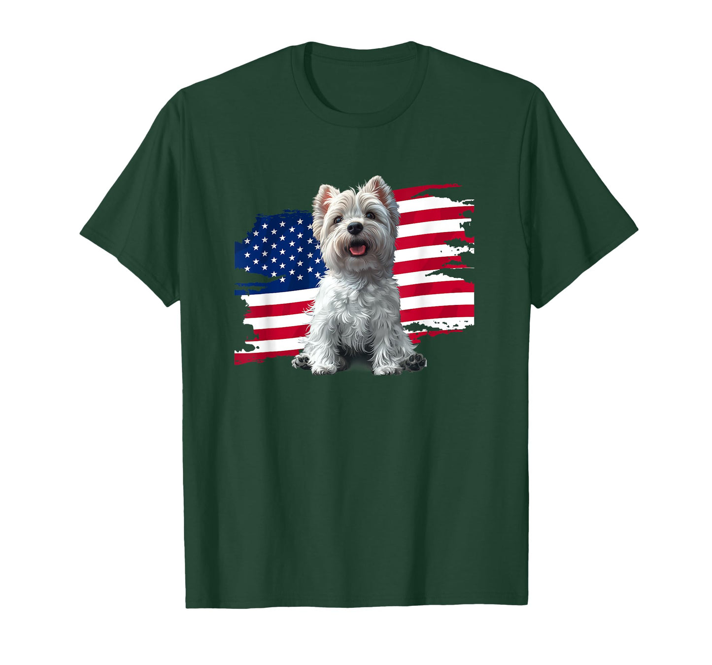 USA Flag 4th July Fourth Patriotic America Westie Dog Lover T-Shirt