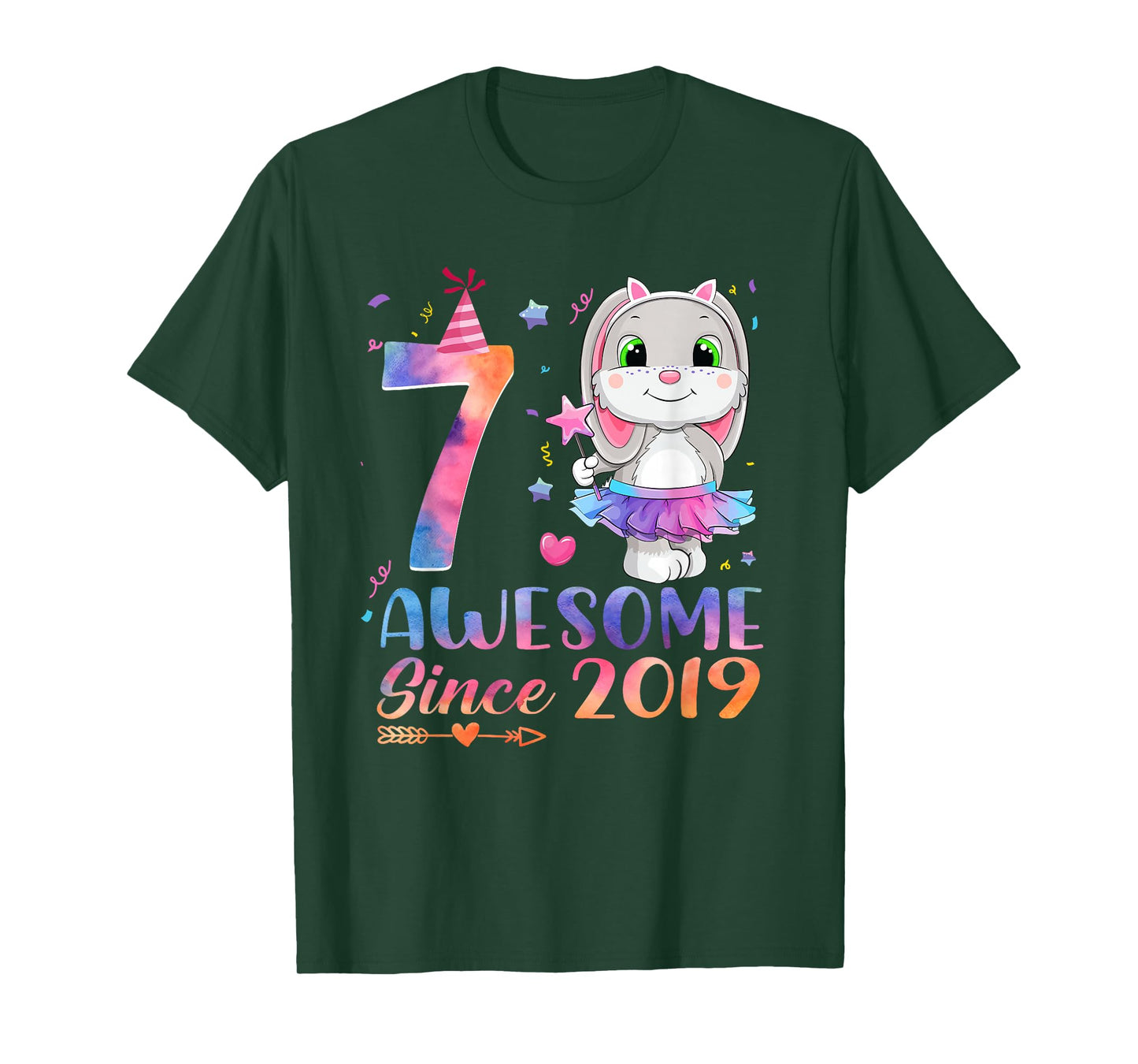 7 Year Old Awesome Since 2019 7th Birthday Girl Rabbit T-Shirt
